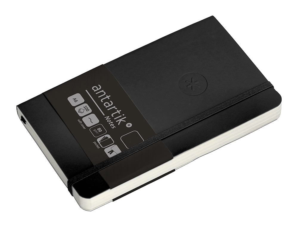 CARNET A6 ANTARTIK NOTES PAPIER UNI IVOIRE COUVERTURE SOUPLE FERMETURE ELASTIQUE 100PAGES 80GR COLORIS NOIR