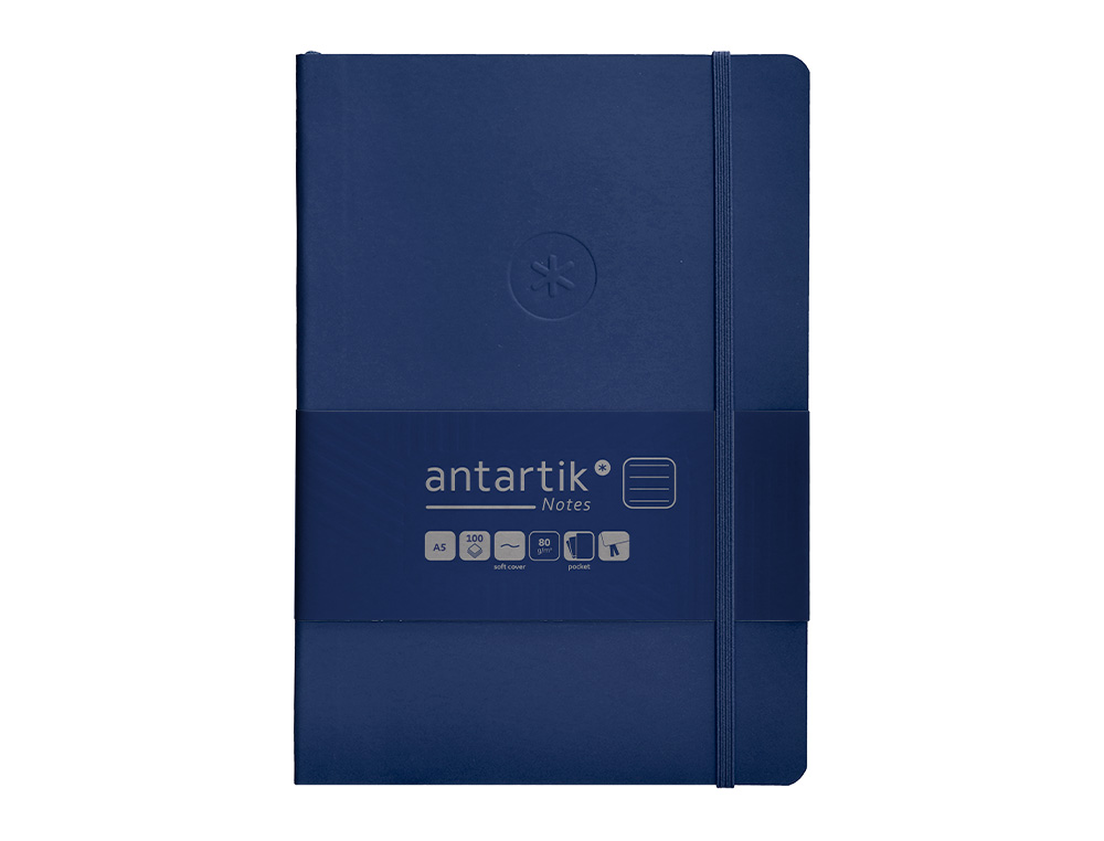 CARNET FERMETURE ELASTIQUE ANTARTIK NOTES COUVERTURE SOUPLE A5 LIGNE 100 FEUILLES 80GR FSC COLORIS BLEU MARINE