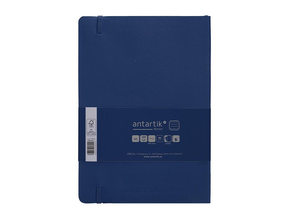 CARNET FERMETURE ELASTIQUE ANTARTIK NOTES COUVERTURE SOUPLE A5 LIGNE 100 FEUILLES 80GR FSC COLORIS BLEU MARINE