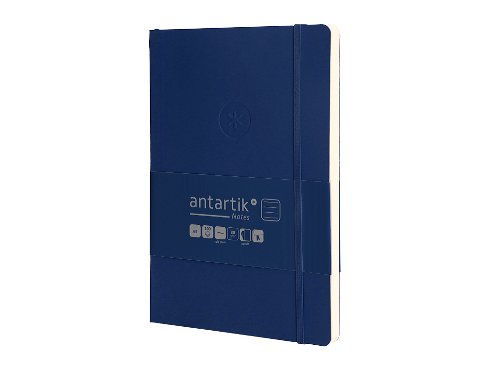 CARNET FERMETURE ELASTIQUE ANTARTIK NOTES COUVERTURE SOUPLE A5 LIGNE 100 FEUILLES 80GR FSC COLORIS BLEU MARINE