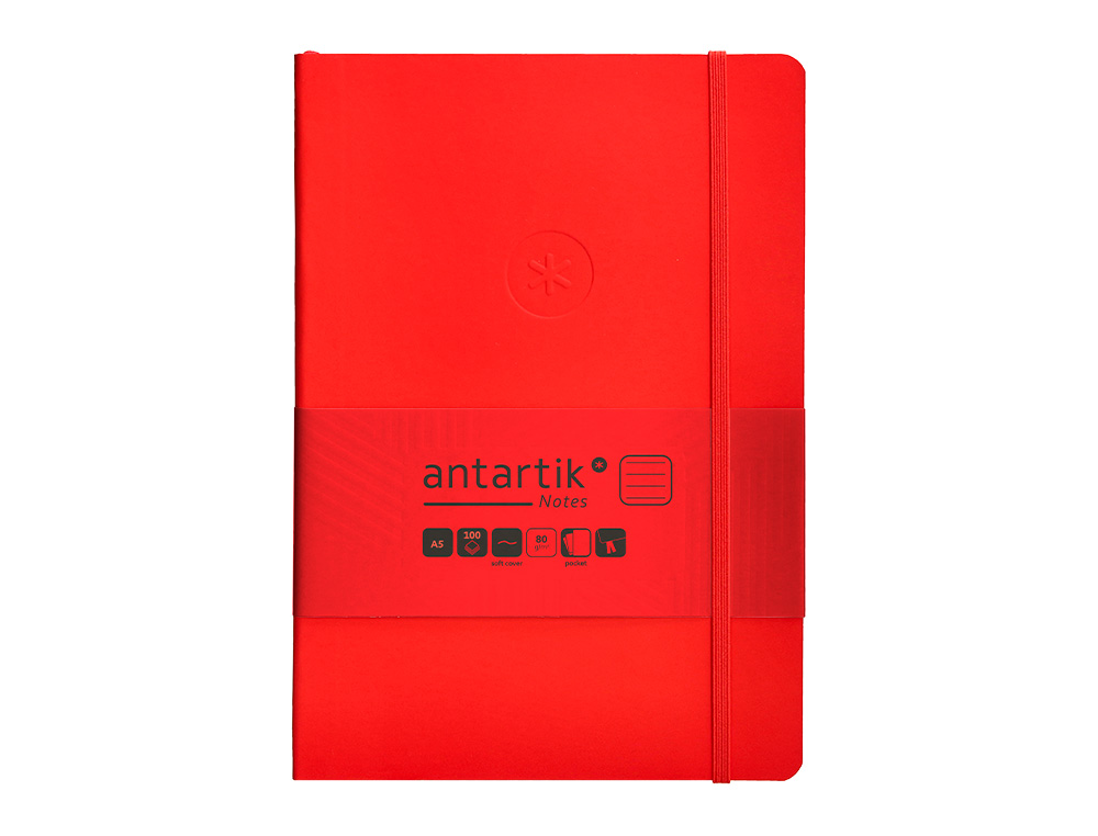 CARNET FERMETURE ELASTIQUE ANTARTIK NOTES COUVERTURE     SOUPLE A5 LIGNE 100 FEUILLES  80GR FSC COLORIS ROUGE