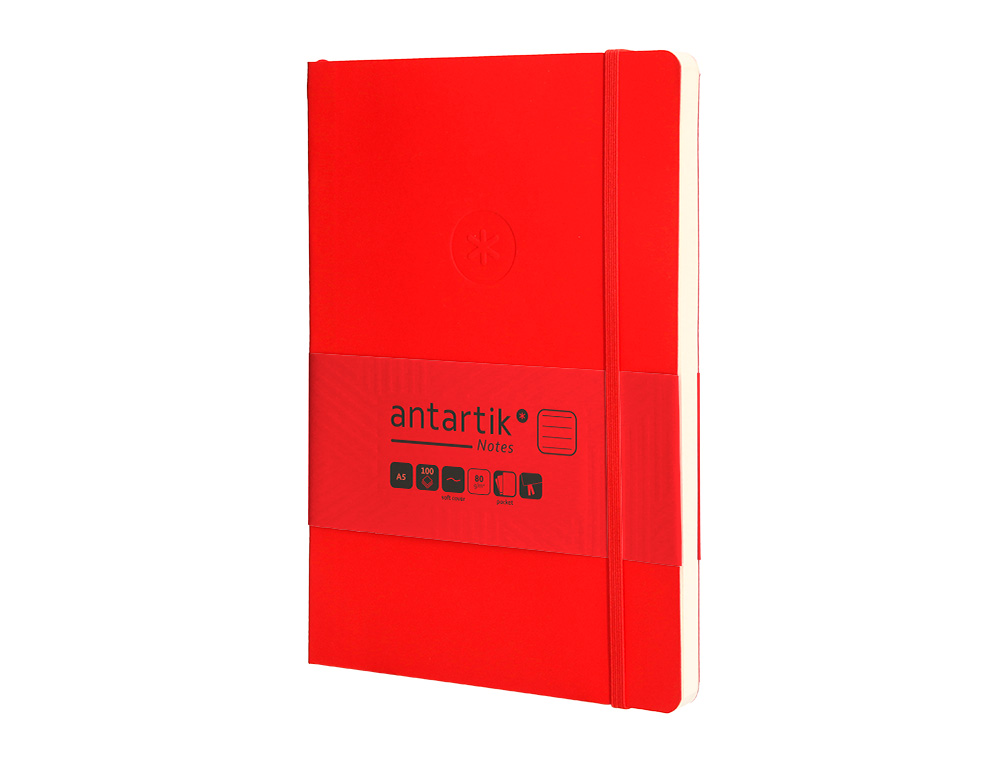CARNET FERMETURE ELASTIQUE ANTARTIK NOTES COUVERTURE     SOUPLE A5 LIGNE 100 FEUILLES  80GR FSC COLORIS ROUGE
