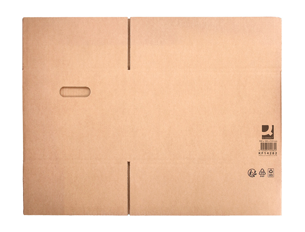 CAISSE AMERICAINE Q-CONNECT AVEC POIGNEES CARTON RECYCLE  CANNELURE 5MM 500X340X310MM   COLORIS KRAFT