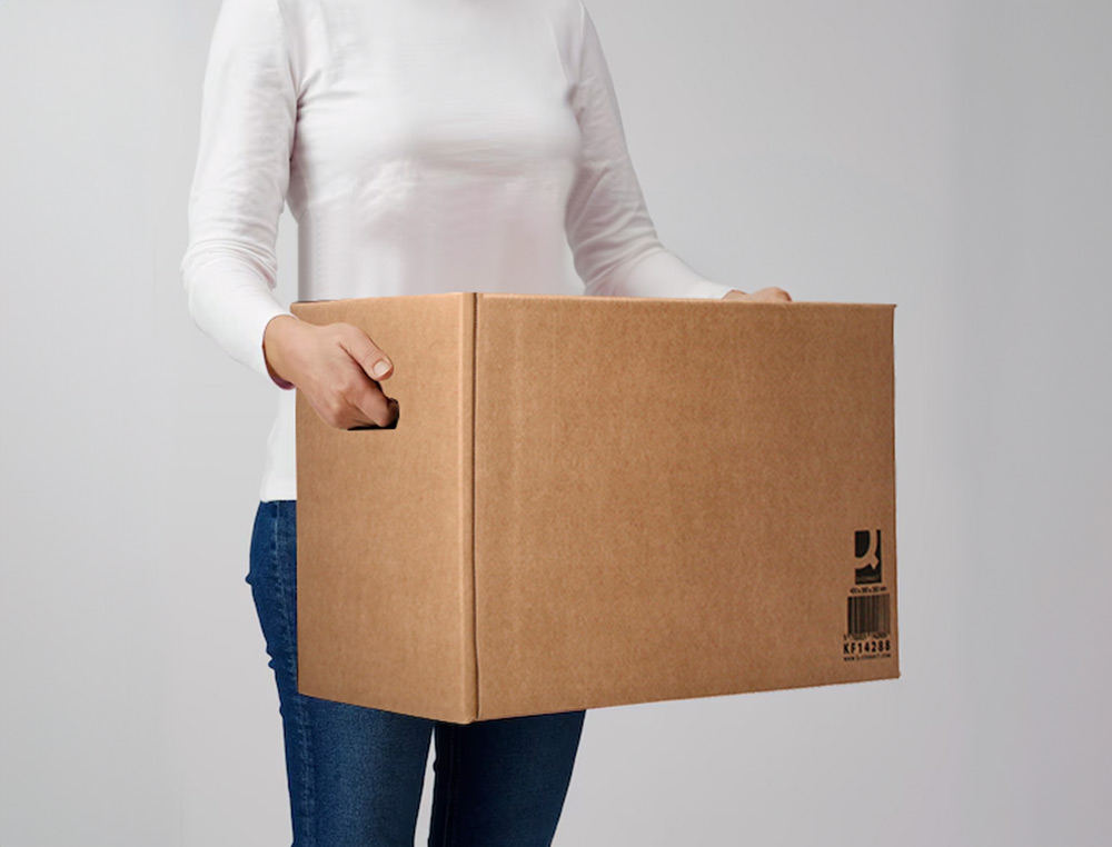 CAISSE AMERICAINE Q-CONNECT AVEC POIGNEES CARTON RECYCLE  CANNELURE 5MM 600X400X290MM   COLORIS KRAFT