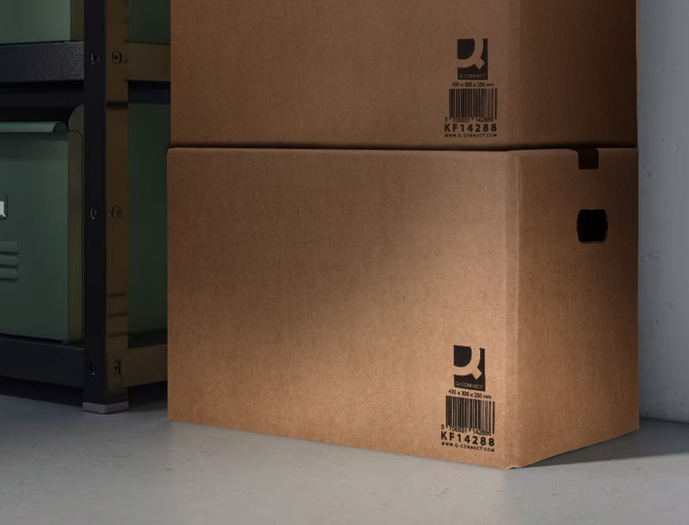 CAISSE AMERICAINE Q-CONNECT AVEC POIGNEES CARTON RECYCLE  CANNELURE 5MM 600X400X290MM   COLORIS KRAFT
