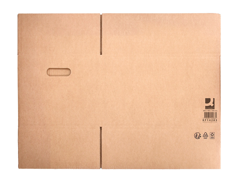 CAISSE AMERICAINE Q-CONNECT AVEC POIGNEES CARTON RECYCLE  CANNELURE 5MM 600X400X290MM   COLORIS KRAFT
