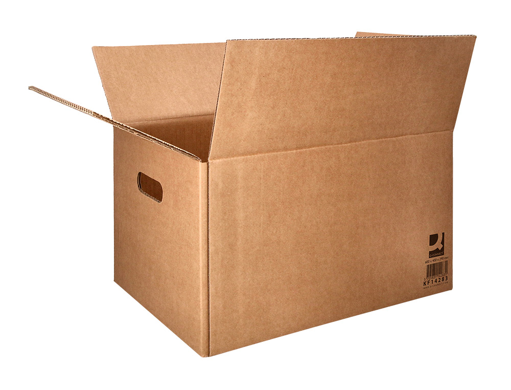 CAISSE AMERICAINE Q-CONNECT AVEC POIGNEES CARTON RECYCLE  CANNELURE 5MM 600X400X290MM   COLORIS KRAFT