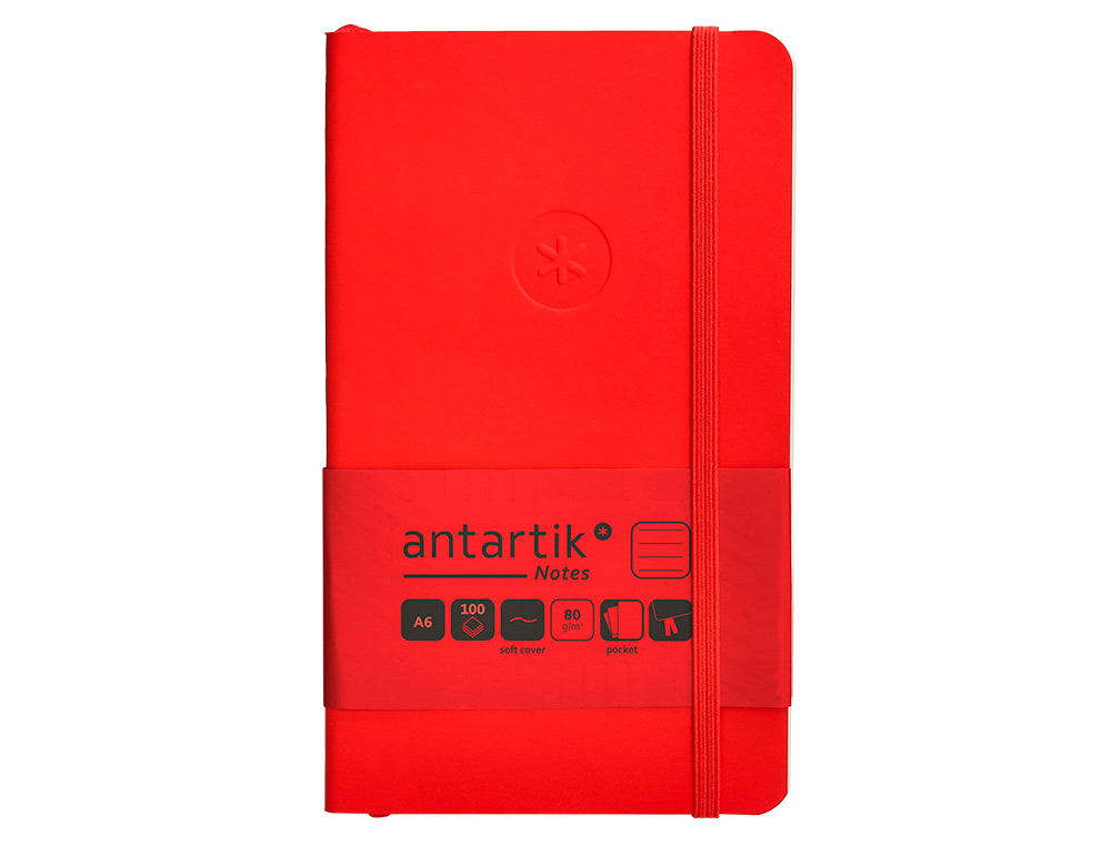 CARNET FERMETURE ELASTIQUE ANTARTIK NOTES COUVERTURE     SOUPLE A6 LIGNE 100 FEUILLES  80GR FSC COLORIS ROUGE