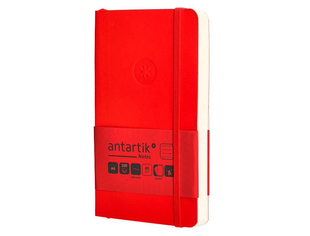 CARNET FERMETURE ELASTIQUE ANTARTIK NOTES COUVERTURE     SOUPLE A6 LIGNE 100 FEUILLES  80GR FSC COLORIS ROUGE