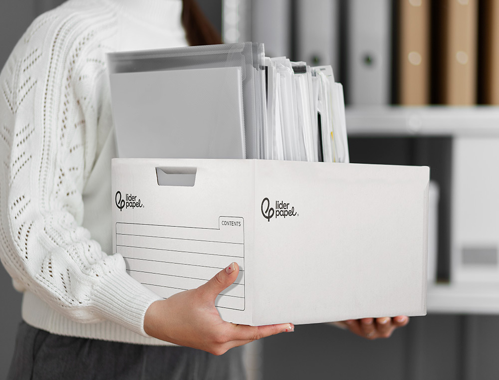 CONTAINER A ARCHIVES LIDERPAPEL CARTON MONTAGE AUTOMATIQUE POUR 4 BOITES FORMAT FOLIO / 5 CLASSEURS A-Z 430X383X265MM