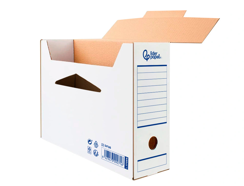 BOITE A ARCHIVES LIDERPAPEL CARTON RECYCLE DIN A4 325G/M2 DOS 100MM 360X100X255MM       COLORIS BLANC
