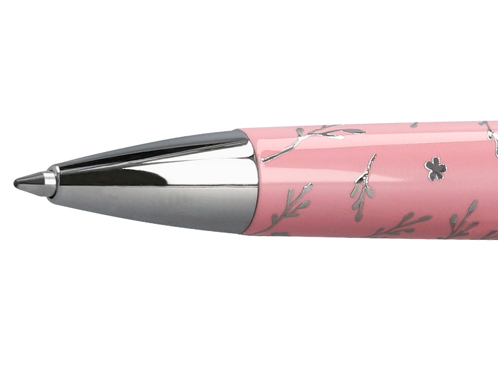 STYLO-BILLE BELIUS BELLA ALUMINIUM ENCRE BLEUE COLORIS ROSE DESIGN RELIEF ARGENTE         BOITE DESIGN