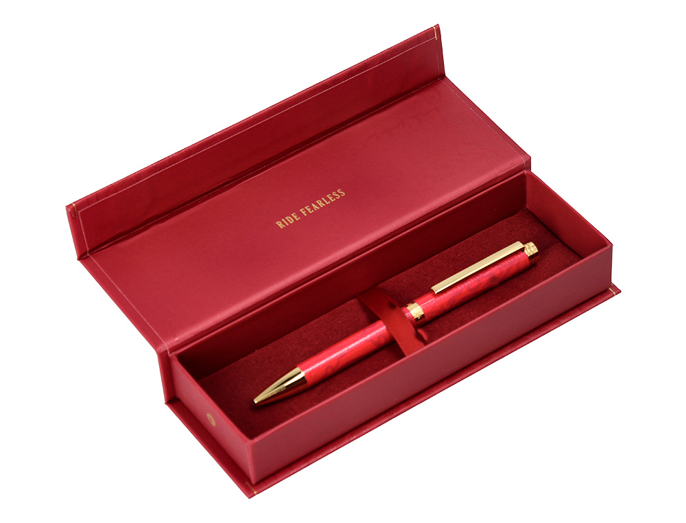 STYLO-BILLE BELIUS WILD WEST ALUMINIUM ENCRE BLEUE COLORIS BORDEAUX DORE BOITE DESIGN