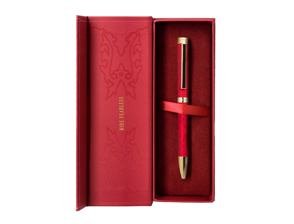 STYLO-BILLE BELIUS WILD WEST ALUMINIUM ENCRE BLEUE COLORIS BORDEAUX DORE BOITE DESIGN