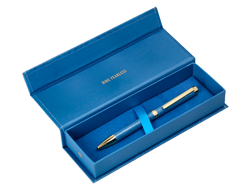 STYLO-BILLE BELIUS WILD WEST ALUMINIUM ENCRE BLEUE COLORIS BLEU MARINE DORE BOITE DESIGN