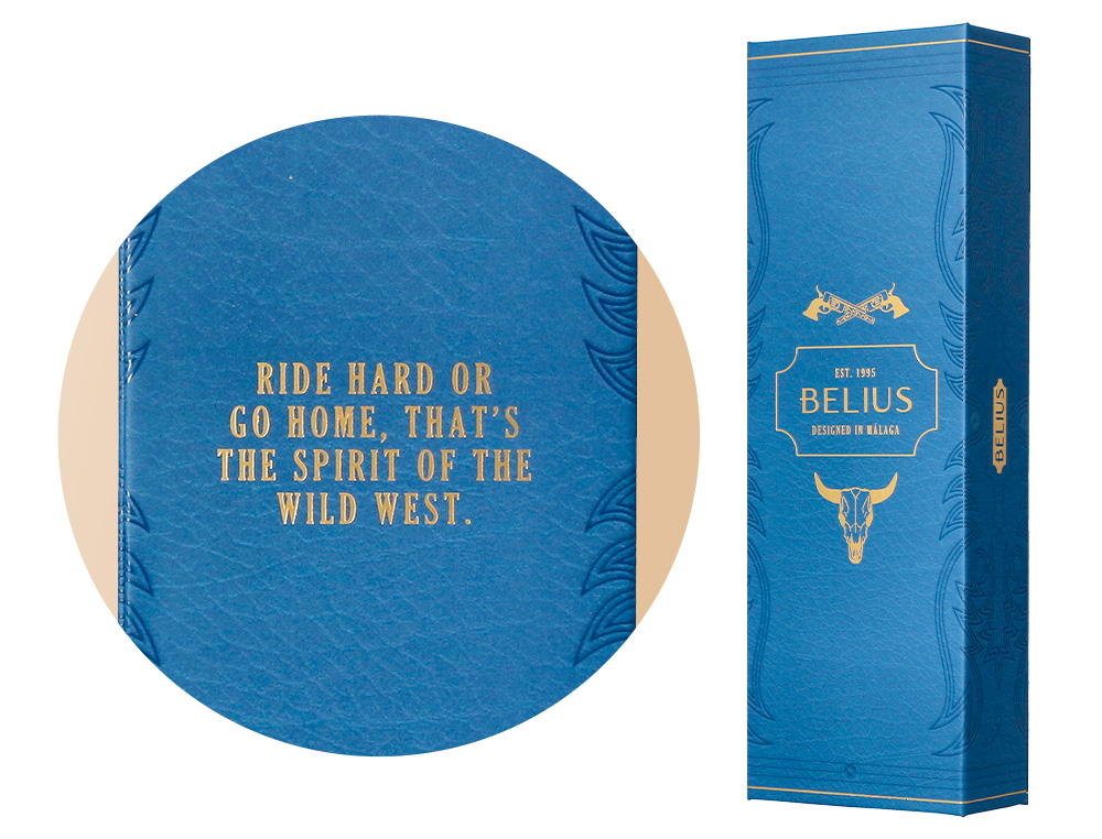 STYLO-BILLE BELIUS WILD WEST ALUMINIUM ENCRE BLEUE COLORIS BLEU MARINE DORE BOITE DESIGN
