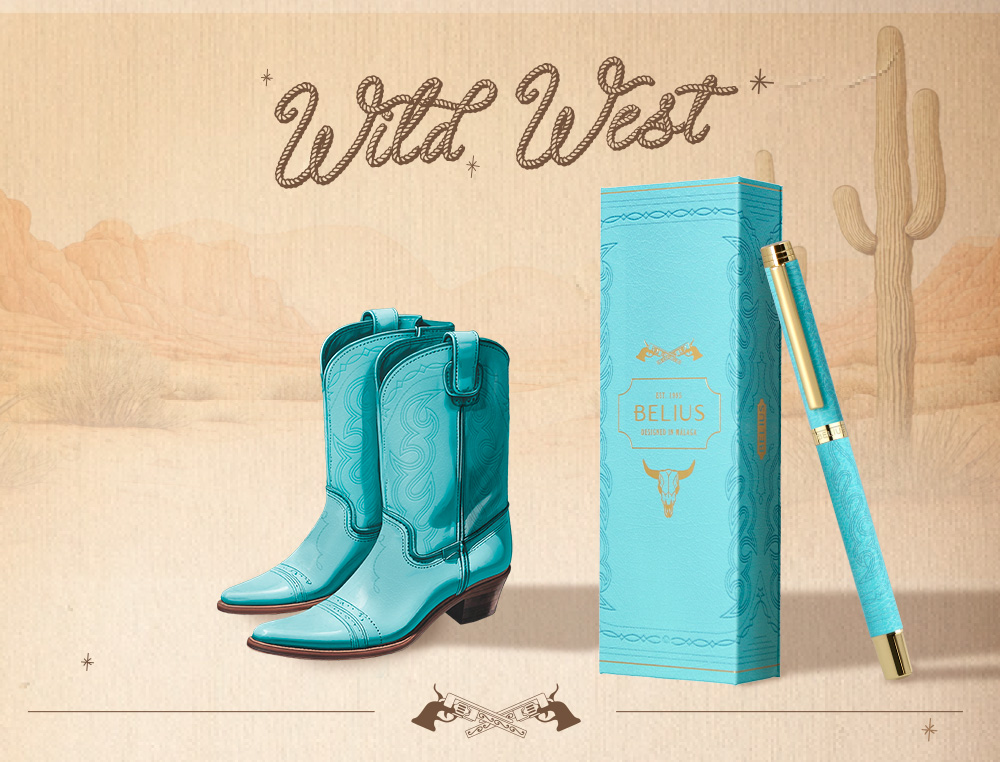 ROLLER BELIUS WILD WEST ALUMINIUM ENCRE NOIRE COLORIS BLEU TURQUOISE BOITE DESIGN