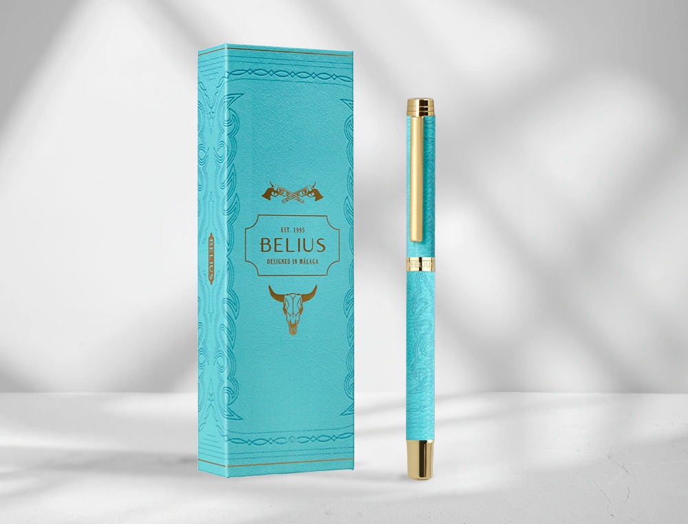 ROLLER BELIUS WILD WEST ALUMINIUM ENCRE NOIRE COLORIS BLEU TURQUOISE BOITE DESIGN