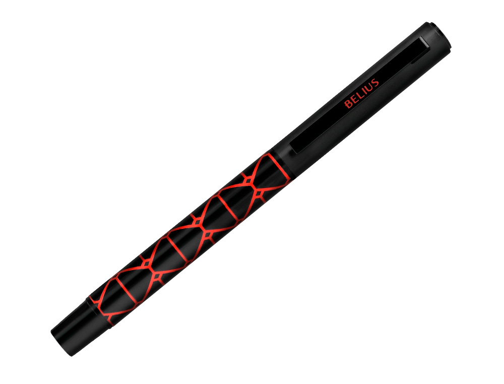 STYLO-BILLE BELIUS LEGACY ALUMINIUM ENCRE BLEUE DESIGN TRIANGLE ROUGE CORPS NOIR BOITE DESIGN