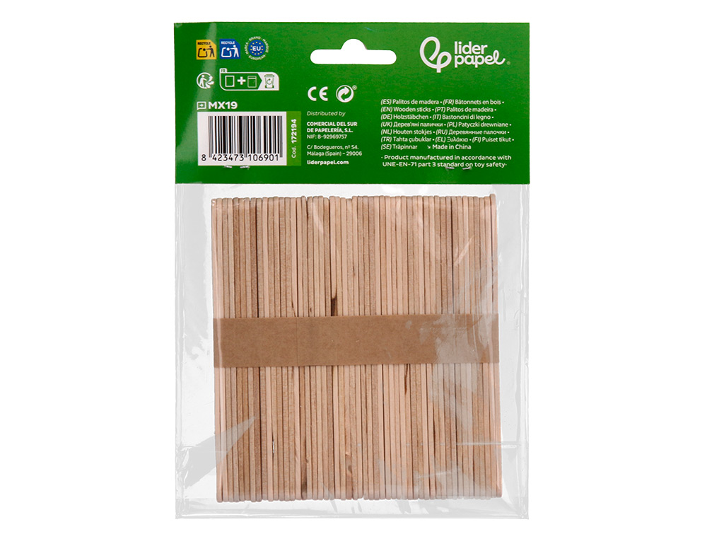 BATONNETS LIDERPAPEL BOIS DIM. 11,4X1CM COLORIS NATUREL SACHET 50 UNITES