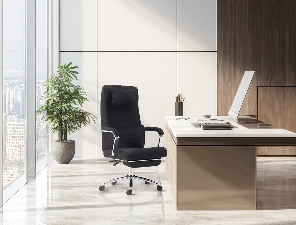 CHAISE DIRECTION Q-CONNECT RAVENNA MAILLE BASE METALLIQUE HAUT MAX 1300 LARG 550 PROF  510MM ROUES PREMIUM NOIR