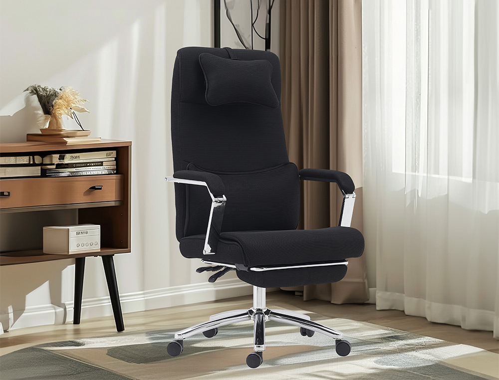 CHAISE DIRECTION Q-CONNECT RAVENNA MAILLE BASE METALLIQUE HAUT MAX 1300 LARG 550 PROF  510MM ROUES PREMIUM NOIR