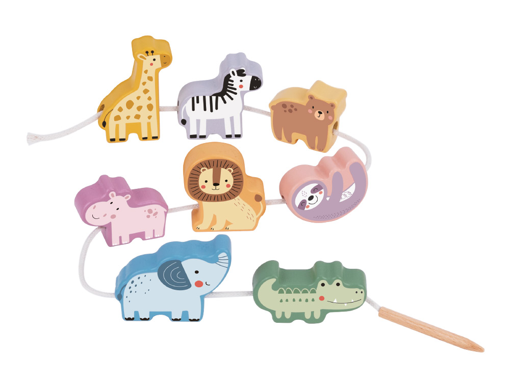 JEU ENFANT IMAGINOVO PERLES D'ANIMAUX A ENFILER BOIS +24  MOIS 13 PIECES 27X6,5X6,5 CM