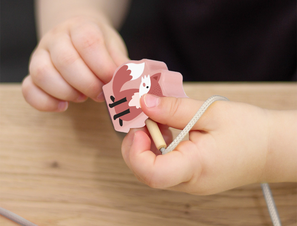 JEU ENFANT IMAGINOVO PERLES D'ANIMAUX A ENFILER BOIS +24  MOIS 13 PIECES 27X6,5X6,5 CM