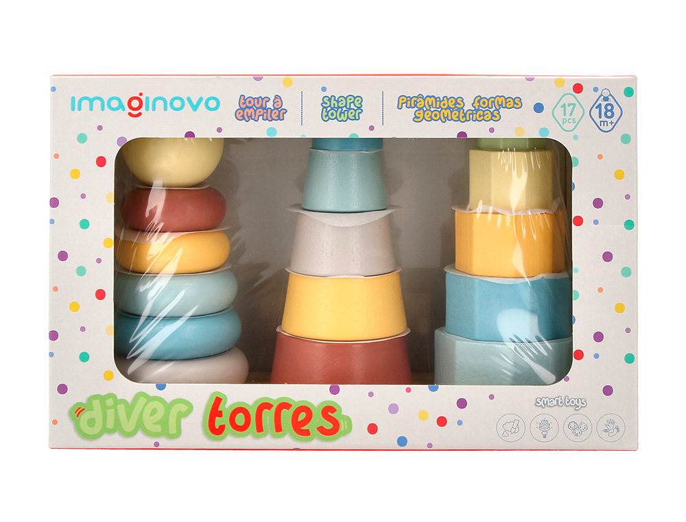 JEU ENFANT IMAGINOVO TOUR FORMES EMPILABLES BOIS +18    MOIS 17 PIECES 28X20X9 CM