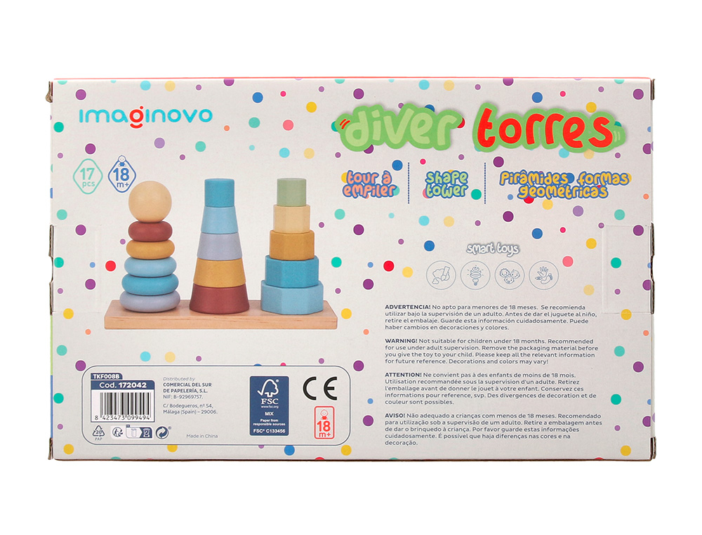 JEU ENFANT IMAGINOVO TOUR FORMES EMPILABLES BOIS +18    MOIS 17 PIECES 28X20X9 CM