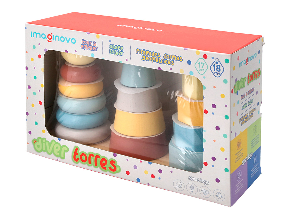 JEU ENFANT IMAGINOVO TOUR FORMES EMPILABLES BOIS +18    MOIS 17 PIECES 28X20X9 CM