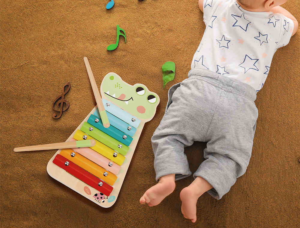 JEU ENFANT IMAGINOVO CROCODILE INSTRUMENT MUSICAL  XYLOPHONE BOIS +18 MOIS       28X14,8X2,5 CM