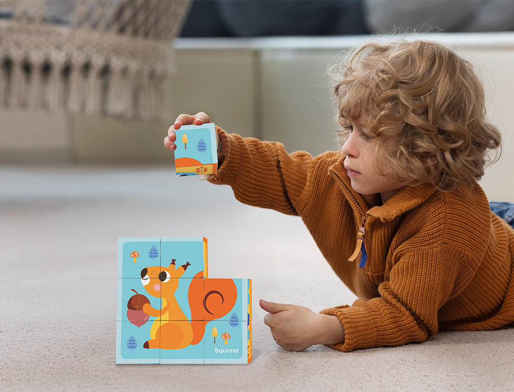 PUZZLE ENFANT IMAGINOVO CUBES D'ANIMAUX BOIS +24 MOIS 15    PIECES 12 MODELES INCLUS      22X22X6,4 CM