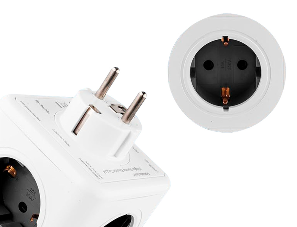 MULTIPRISE Q-CONNECT POWER CUBE 5 EN 1 CONNEXION DIRECTE PRISE MURALE 5 PRISES COURANT 75X75X112 MM