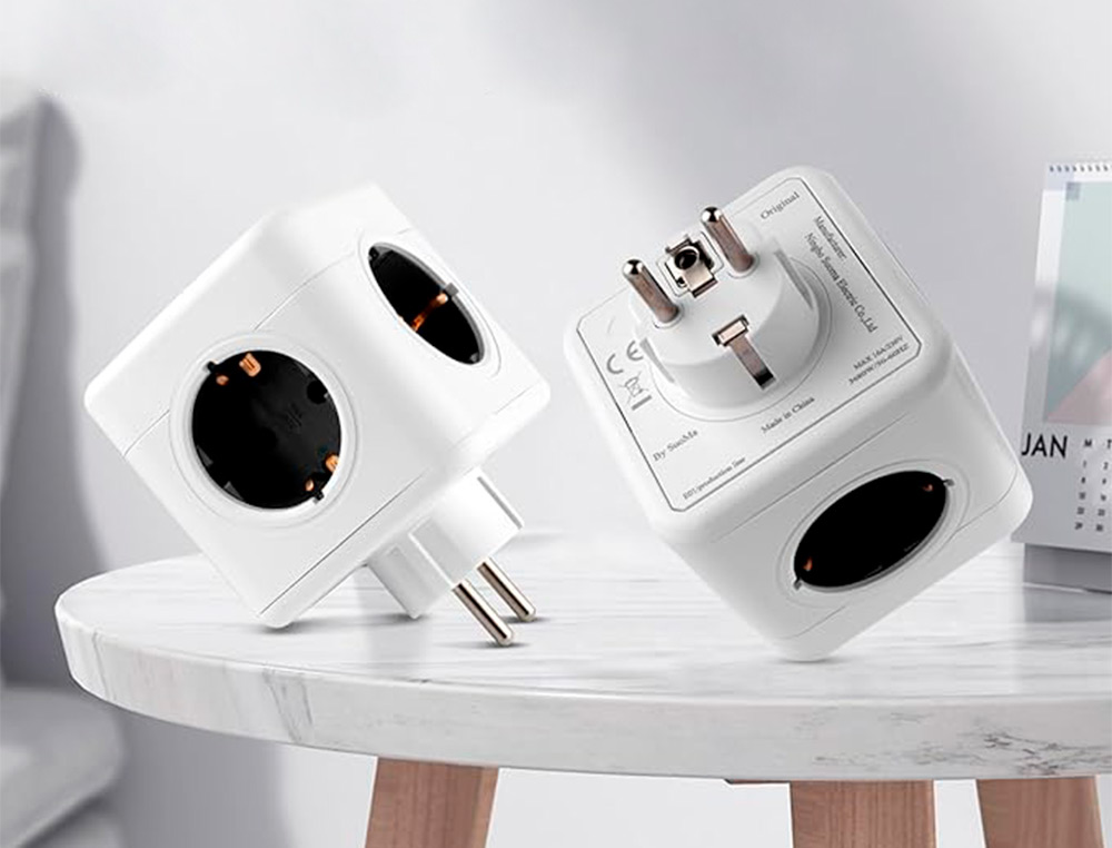 MULTIPRISE Q-CONNECT POWER CUBE 5 EN 1 CONNEXION DIRECTE PRISE MURALE 5 PRISES COURANT 75X75X112 MM