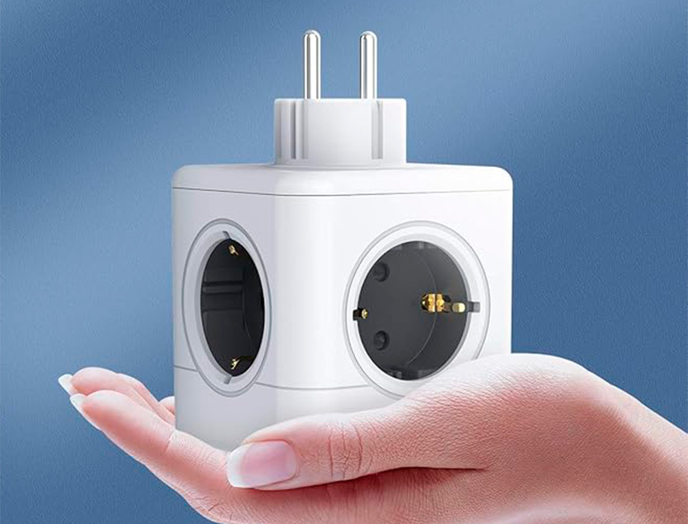 MULTIPRISE Q-CONNECT POWER CUBE 5 EN 1 CONNEXION DIRECTE PRISE MURALE 5 PRISES COURANT 75X75X112 MM
