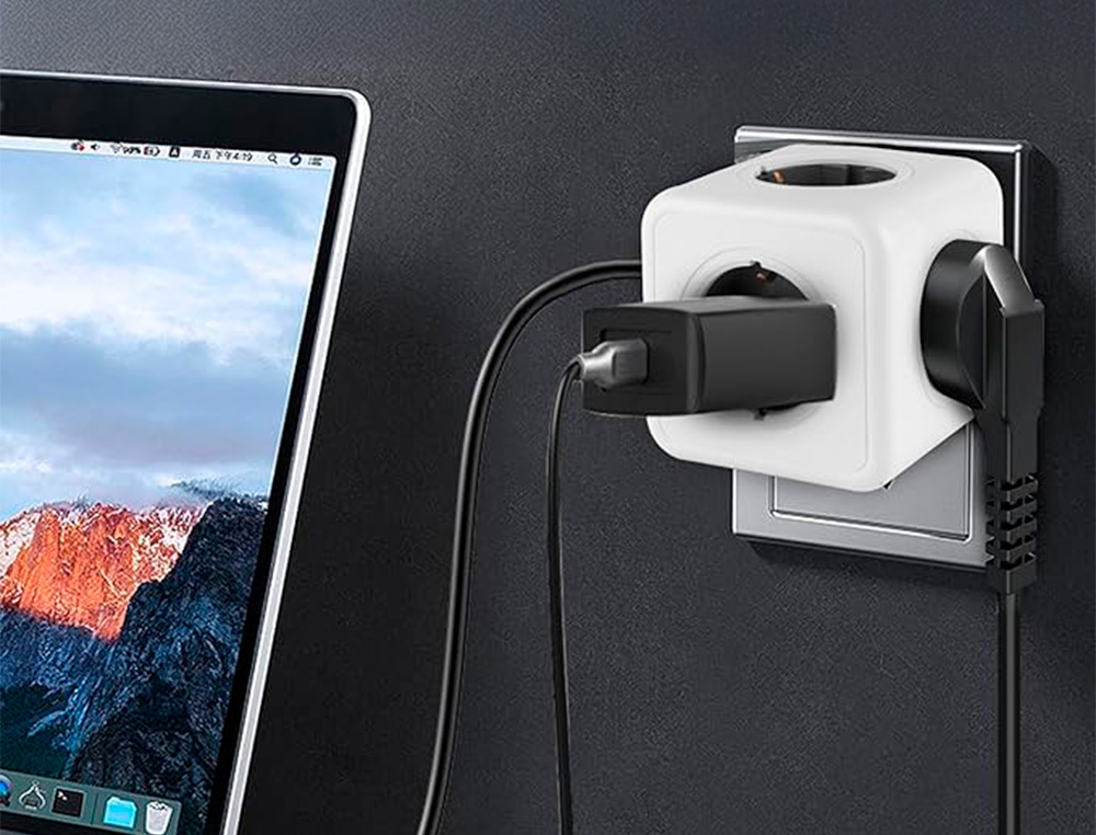 MULTIPRISE Q-CONNECT POWER CUBE 5 EN 1 CONNEXION DIRECTE PRISE MURALE 5 PRISES COURANT 75X75X112 MM
