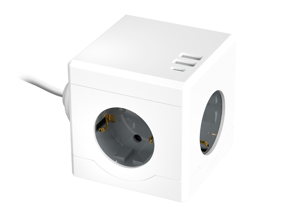MULTIPRISE Q-CONNECT POWER CUBE 6 EN 1 CABLE 1,4M 3 PRISES COURANT 2 PORTS USB 1 PORT USB-C 75X75X112 MM