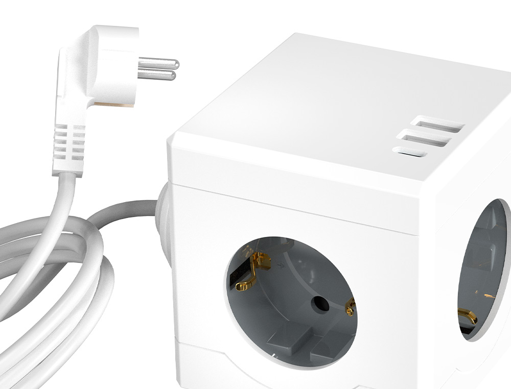 MULTIPRISE Q-CONNECT POWER CUBE 6 EN 1 CABLE 1,4M 3 PRISES COURANT 2 PORTS USB 1 PORT USB-C 75X75X112 MM