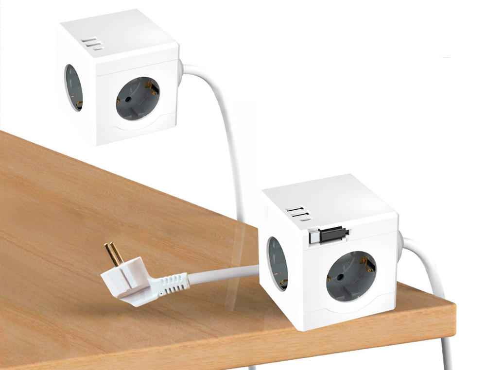 MULTIPRISE Q-CONNECT POWER CUBE 6 EN 1 CABLE 1,4M 3 PRISES COURANT 2 PORTS USB 1 PORT USB-C 75X75X112 MM