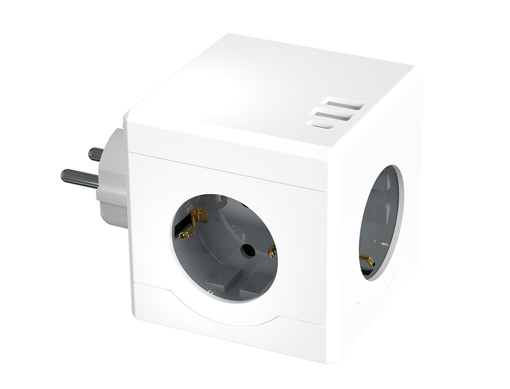 MULTIPRISE Q-CONNECT POWER CUBE 6 EN 1 CONNEXION DIRECTE MURALE 3 PRISES COURANT 2 PORTS USB 1 PORT