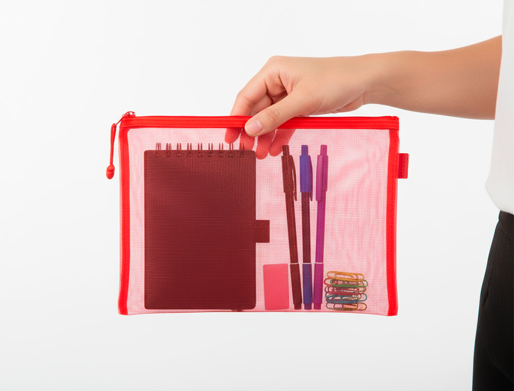 POCHETTE ZIP LIDERPAPEL A5 MULTIUSAGE FERMETURE ECLAIR POLYESTER TRANSPIRABLE COLORIS ROUGE