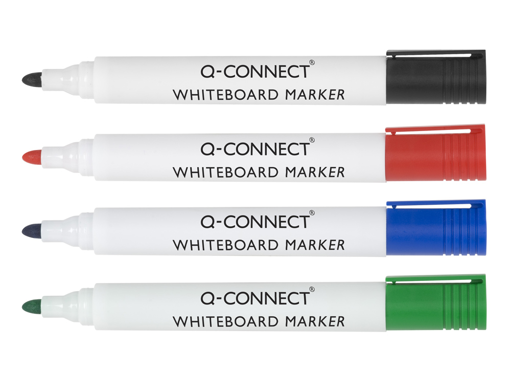 MARQUEUR Q-CONNECT TABLEAU BLANC POINTE OGIVE TRAC 2/3MM   CORPS PLASTIQUE ENCRE BASE    ALCOHOL POCHETTE 4 UNIT ASSORT