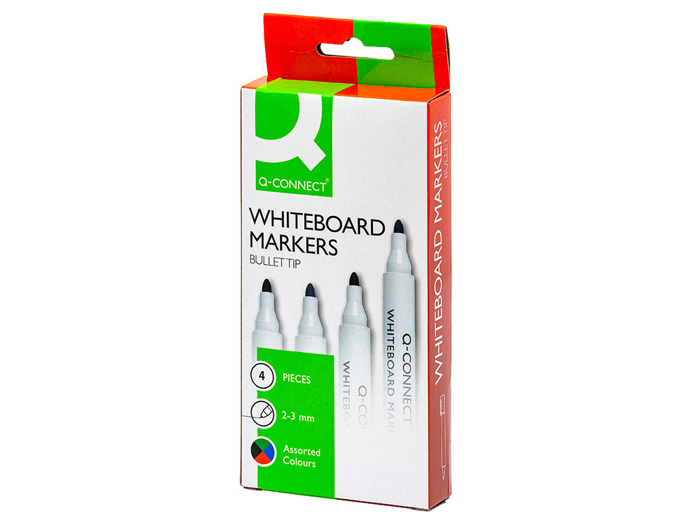 MARQUEUR Q-CONNECT TABLEAU BLANC POINTE OGIVE TRAC 2/3MM   CORPS PLASTIQUE ENCRE BASE    ALCOHOL POCHETTE 4 UNIT ASSORT