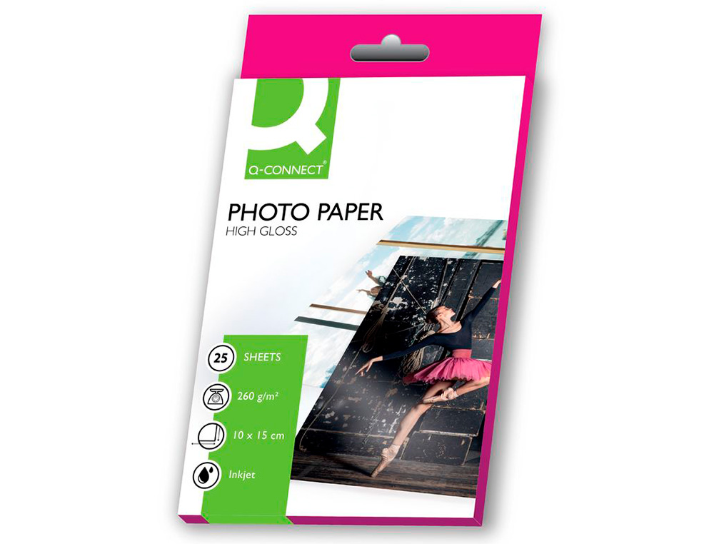 PAPIER PHOTO Q-CONNECT JET D'ENCRE GLAC ULTRA-BRILLANT 100X150MM 260G/M2 COMPATIBLE TOUTE IMPRIMANTE PAQUET 25 FEUILLES