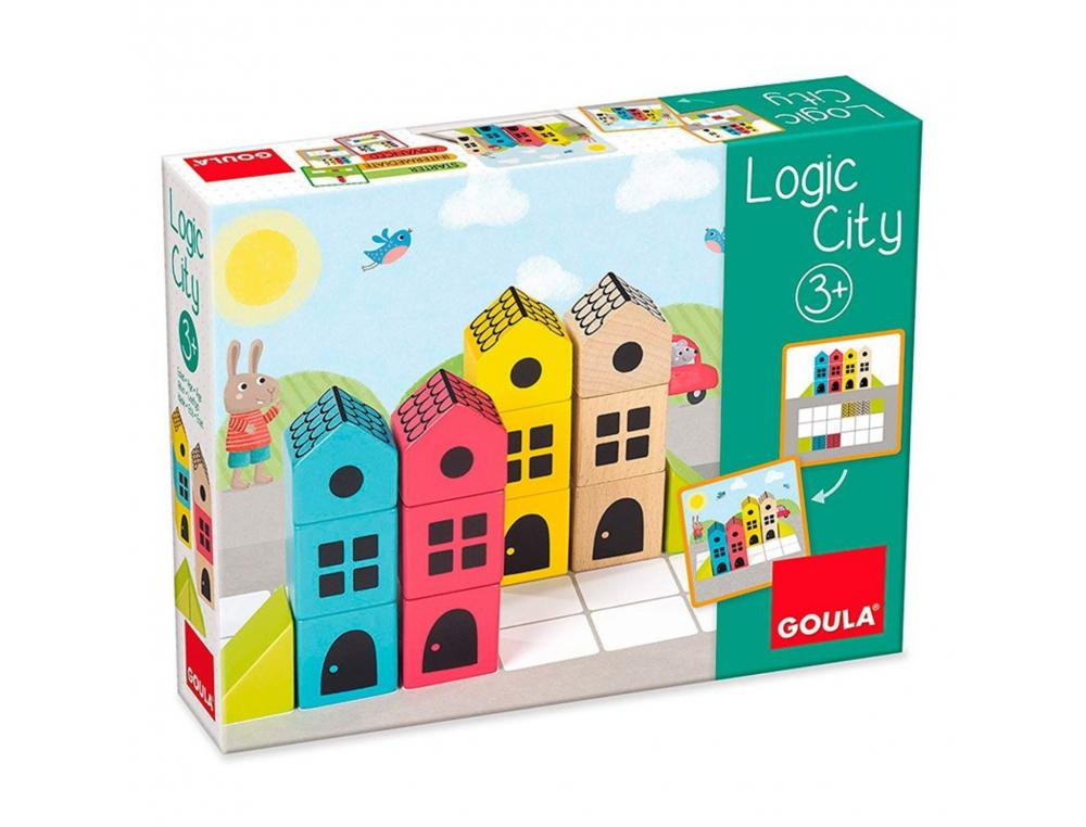 SYMETRIE ET SPATIALISATION GOULA LOGIC CITY JEU EN 3D REPRODUCTION CONSTRUCTIONS 14 PIECES EN BOIS 45 CARTES 3