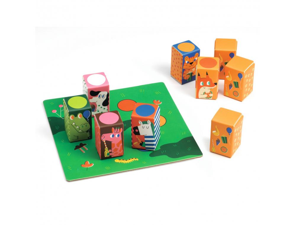 MEMO DJECO MEMO SONO JEU EDUCATIF RETROUBVER LES       PAIRES 12 CUBES 1 SAC EN      TISSU 1 PLATEAU DE JEU