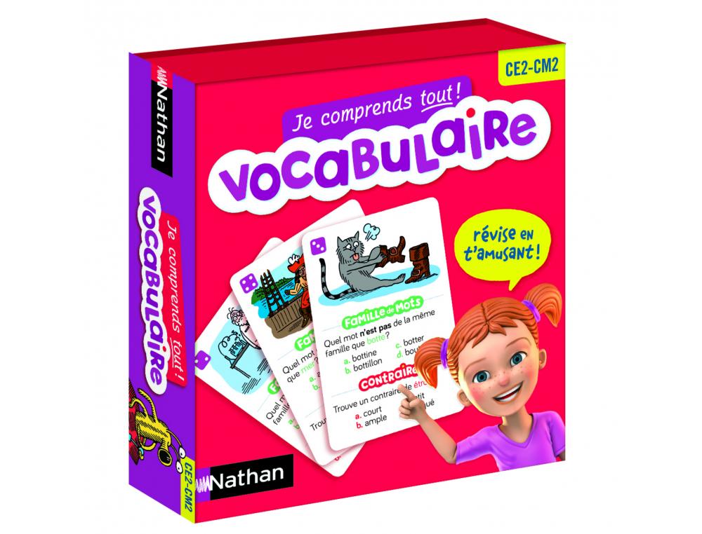 FRANCAIS NATHAN JE COMPRENDS TOUT VOCABULAIRE DU CE2 AU    CM2 80 CARTES 1 PLATEAU 2     PIONS 2 A 4 JOUEURS