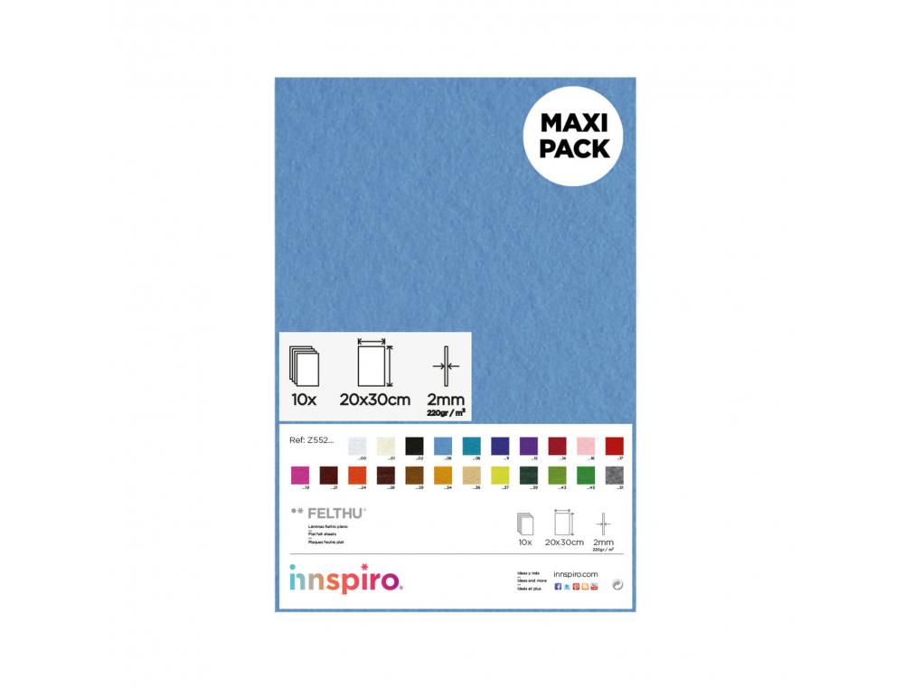 FEUTRINE INNSPIRO NON ADHESIVE 20X30CM 2MM COLORIS BLEU CIEL LOT DE 10 COUPONS