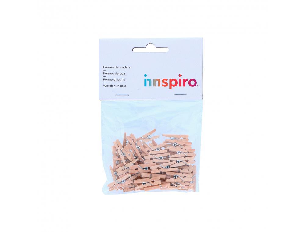 PINCE A LINGE BOIS INNSPIRO MINI 3CM COLORIS NATUREL LOT  DE 45